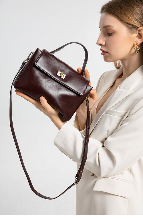 Dark Brown Leather Crossbody Handbag