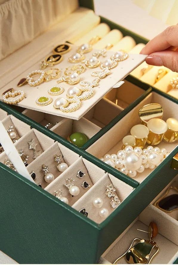 Light Luxury Leather Jewellery Box – 3-Layer Drawer Organiser